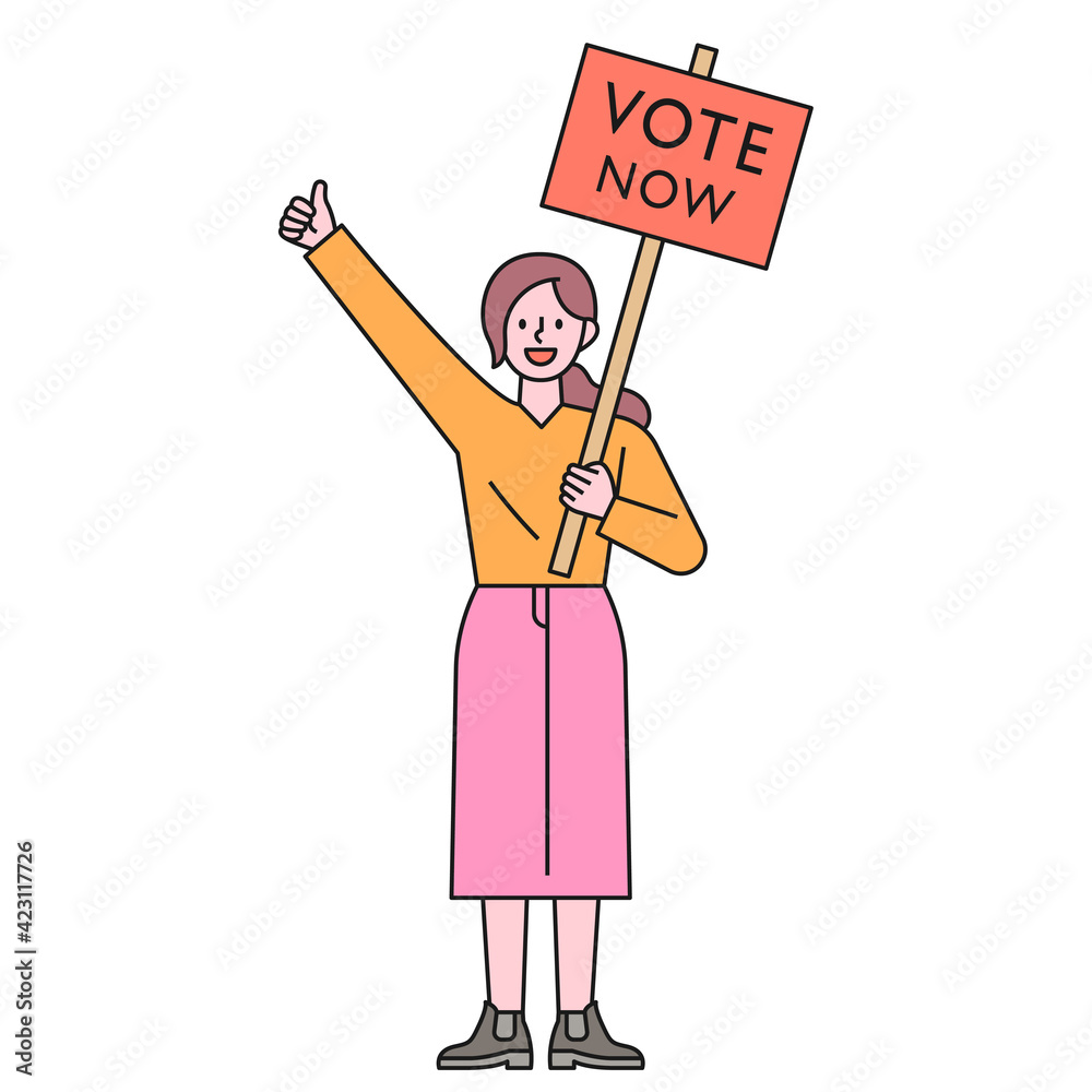 A woman is campaigning with a picket in her hand. flat design style minimal vector illustration. A woman is campaigning with a picket in her hand. flat design style minimal vector illustration.