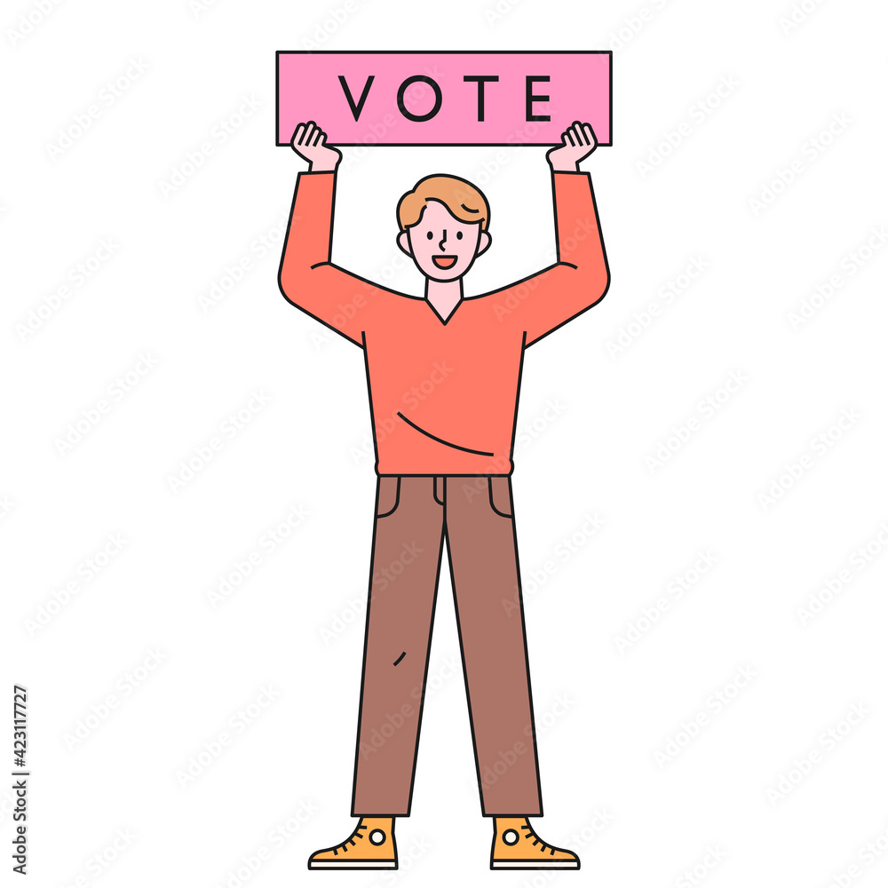 A man is standing with a picket high. flat design style minimal vector illustration. A man is standing with a picket high. flat design style minimal vector illustration.