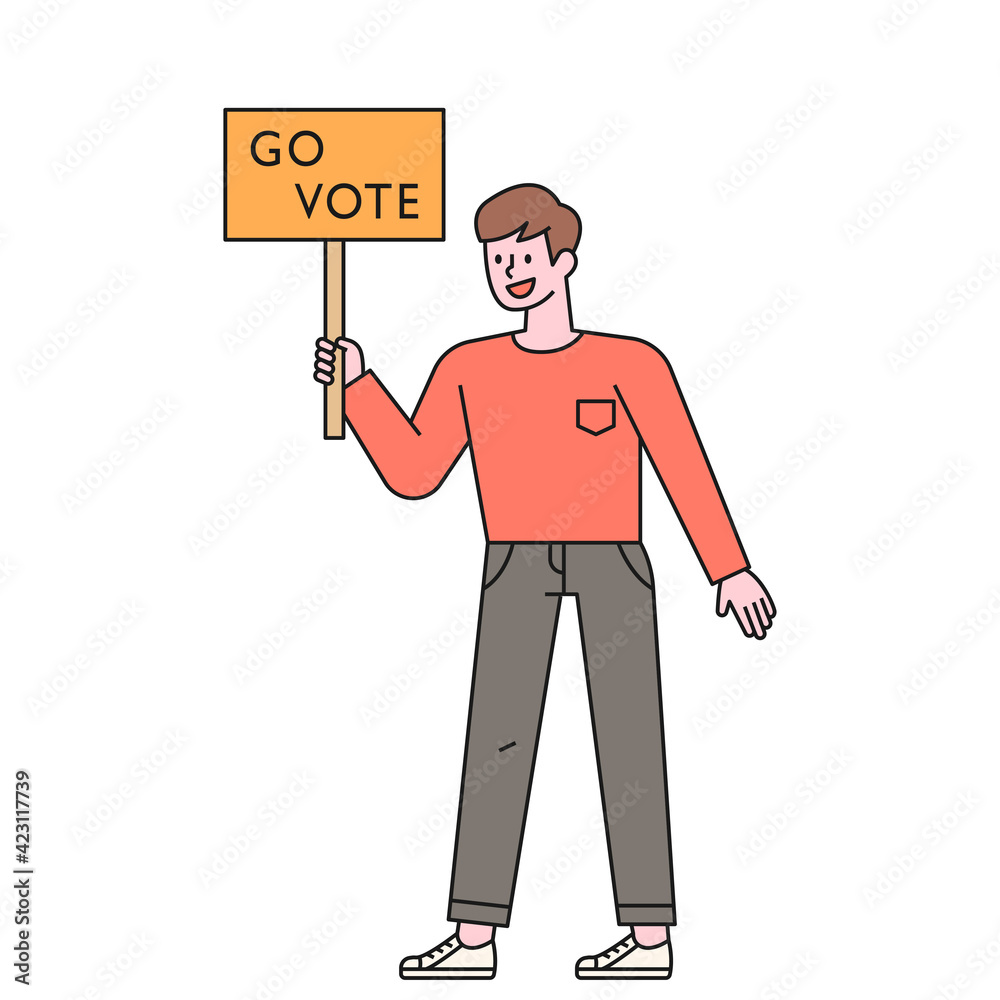 210325_1-08A man is standing with a picket in hand. flat design style minimal vector illustration. 210325_1-08A man is standing with a picket in hand. flat design style minimal vector illustration.