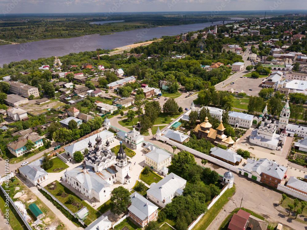 Panoramic aerial view of Trinity and Annunciation Monasteries in Murom