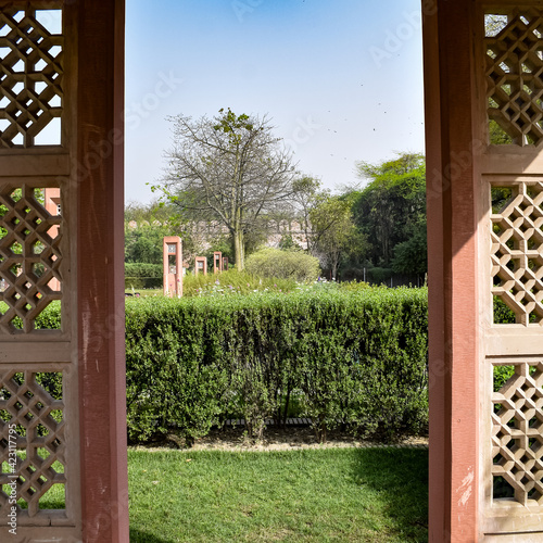 Inside view of architecture tomb inside Sunder Nursery in Delhi India, Sunder Nursery is World Heritage Site located near Humayun's Tomb in Delhi, Sunder Nursery inside view during morning time photo