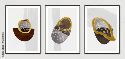 Dark Gold Abstract art background vector. Modern Nature shape line art wallpaper.  Minimalist hand painted illustrations with watercolor stain texture for home deco, wall art.