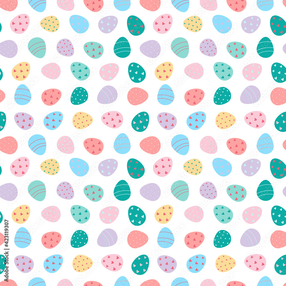 Easter eggs seamless pattern. Decorated Easter eggs on a white background. Design for textiles, packaging, wrappers, greeting cards, paper, printing. Vector illustration Easter eggs seamless pattern. Decorated Easter eggs on a white background. Design for textiles, packaging, wrappers, greeting cards, paper, printing. Vector illustration