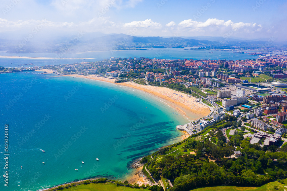 Aerial panoramic view of summer cityscape of Santander on coast of Atlantic ocean, Spain