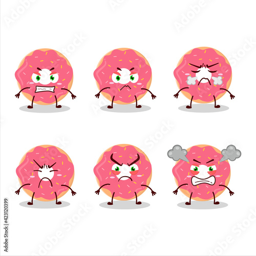 Strawberry donut cartoon character with various angry expressions