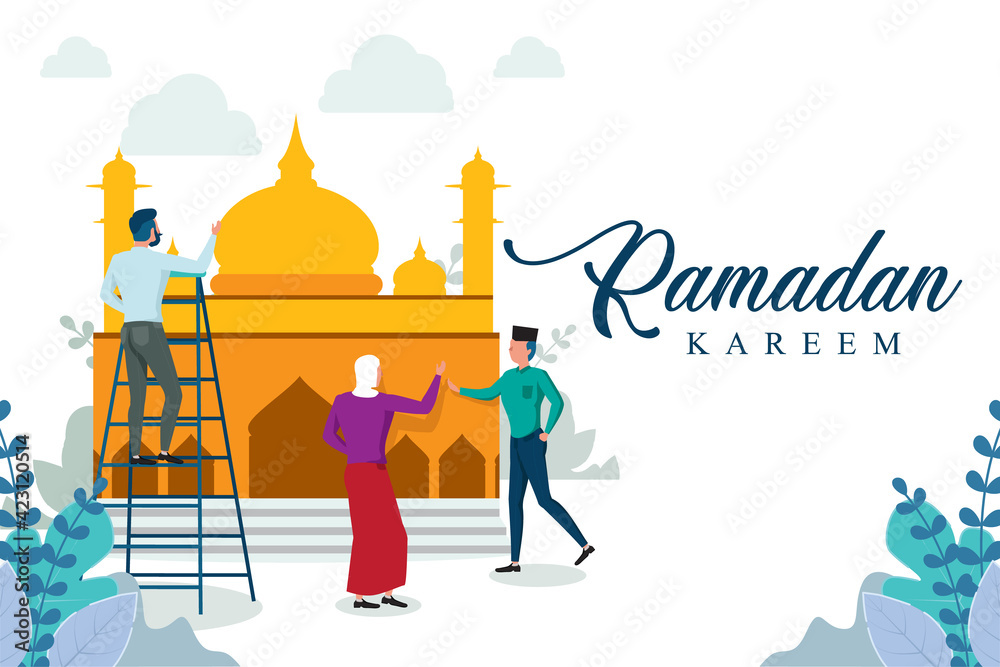 Naklejka premium Ramadan background with flat design 