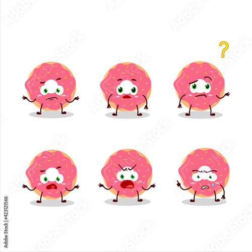 Cartoon character of strawberry donut with what expression