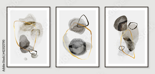 Dark Gold Abstract art background vector. Modern Nature shape line art wallpaper.  Minimalist hand painted illustrations with watercolor stain texture for home deco, wall art.