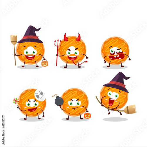 Halloween expression emoticons with cartoon character of orange cream donut