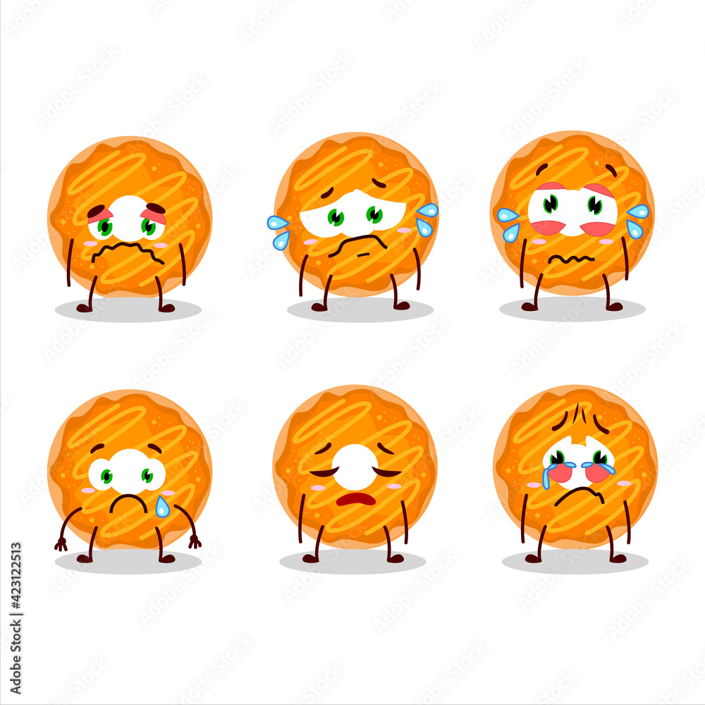Orange cream donut cartoon character with sad expression