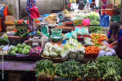 Vegetables stall in Pasar Payang market, Kuala Terengganu, Malaysia. photo