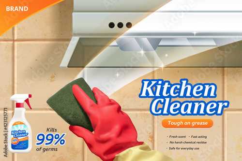 Kitchen cleaner ad banner with hand