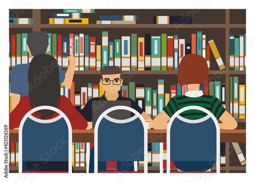 Activity on a library. Simple flat illustration.