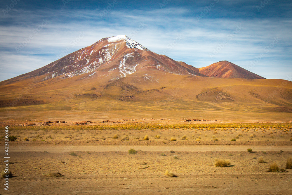landscape with volcano, bolivia, altiplano, uyuni