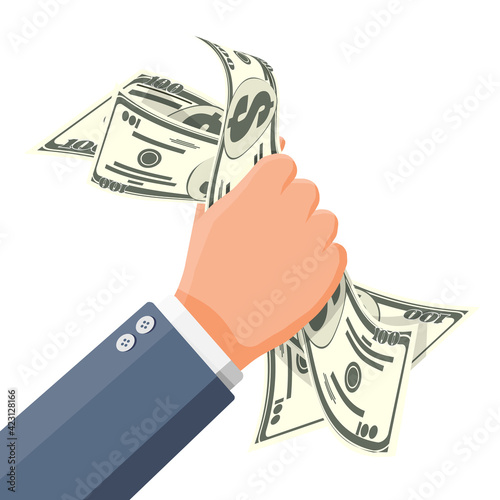 Businessman squeeze cash in fist. Money in hand