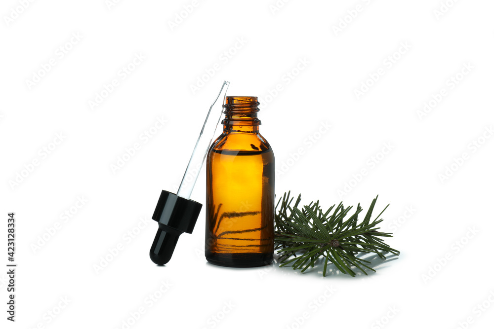 Fototapeta premium Pine essential oil isolated on white background
