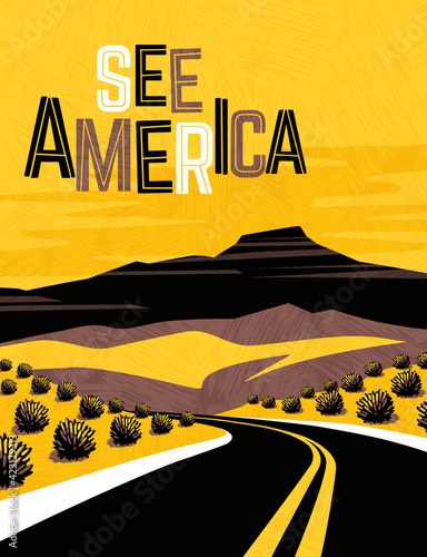 Retro travel poster design of southwest United States. For poster, banner, travel sticker. Vector illustration.