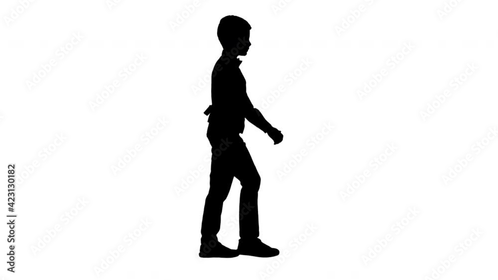 Silhouette Little boy in a bow tie and waistcoat walking waving his hands. Silhouette Little boy in a bow tie and waistcoat walking waving his hands.