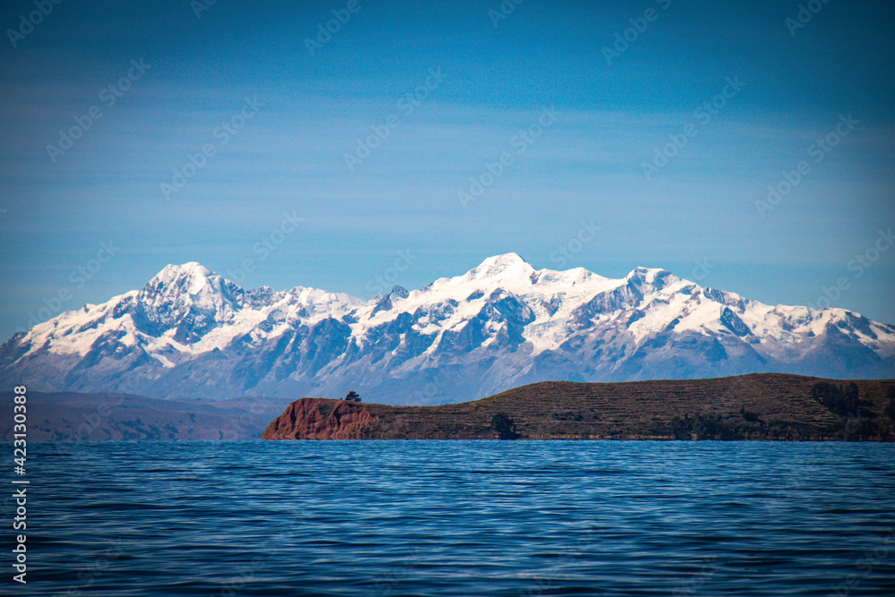 lake titicaca with andes in background, bolivia, isla del sol
