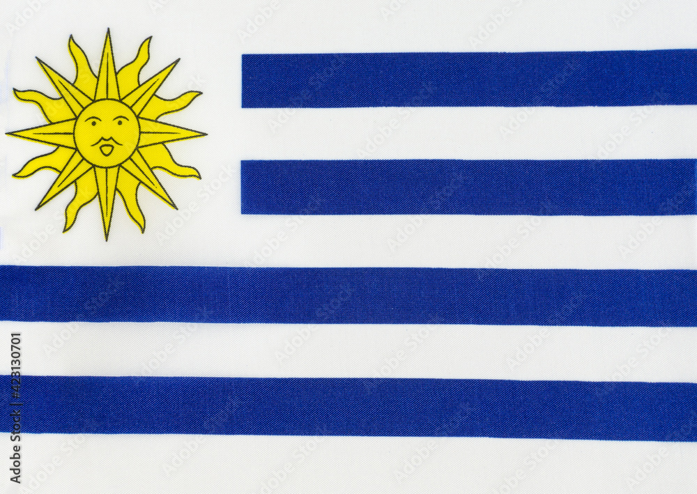 Fototapeta premium fabric-based national flag of Uruguay close-up