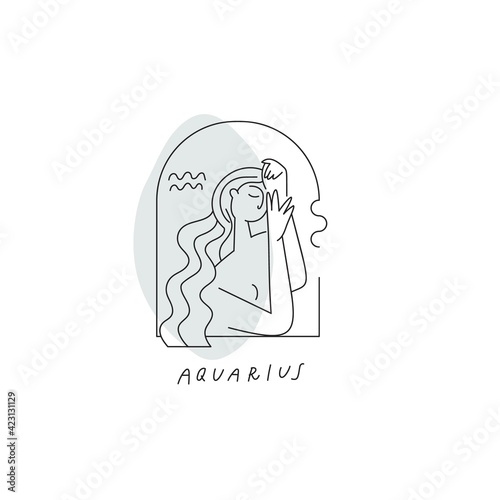 Aquarius zodiac sign icon. Stylized woman drawn with lines. Vector illustration