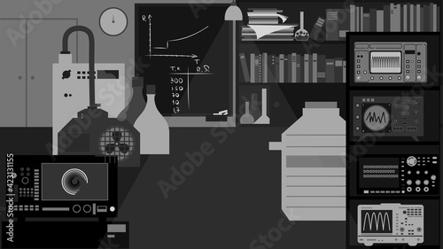 concept of an old physics laboratory. gray colors