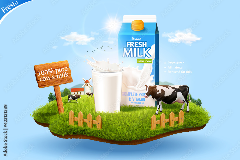 Foto 3d fresh milk ad template
