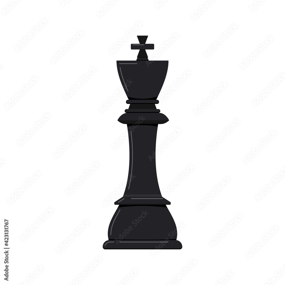 King chess piece vector icon isolated on white background. Black chess figures king game disign elements. Flat design cartoon style clip art illustration