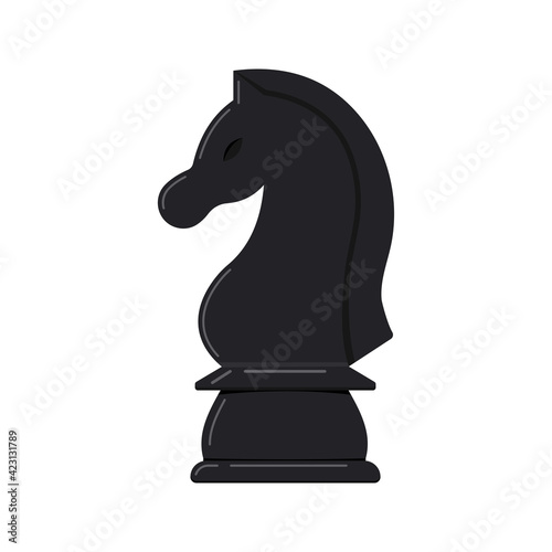Knight chess piece vector icon isolated on white background. Black chess figures knight game disign elements. Flat design cartoon style clip art illustration
