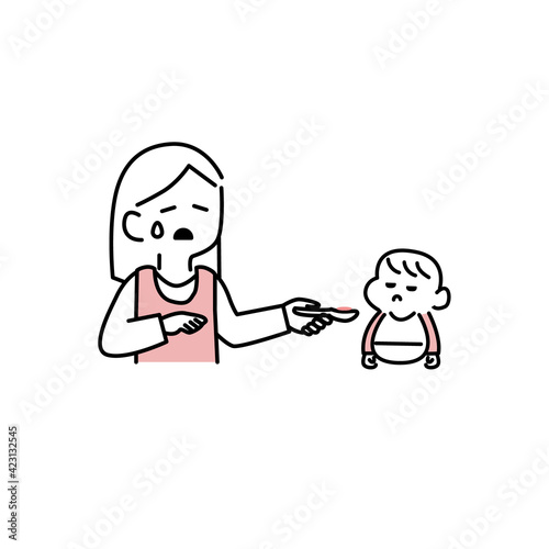 食べてくれない赤ちゃんと困る保護者イラスト素材