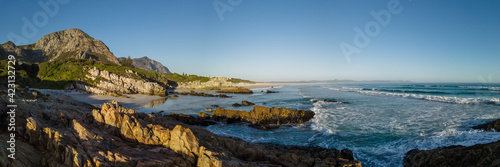 The glorious Hermanus coastline showing Grotto Beach in the distance. Whale Coast. Overberg. Western Cape. South Africa