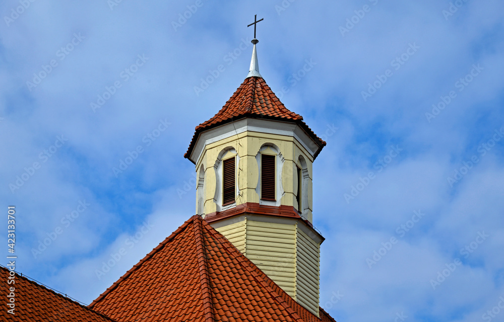 built in 1891 as a Lutheran and currently the Catholic church of Saint Stanislaus Kostka in the village of pozezdrze in warmia and masuria in Poland