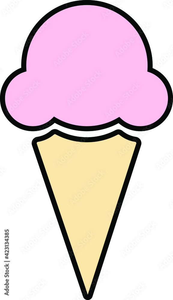 Flat design of Pink Ice Cream with cone