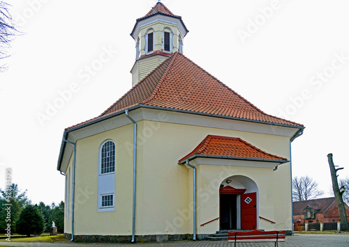 Fototapeta Naklejka Na Ścianę i Meble -  built in 1891 as a Lutheran and currently the Catholic church of Saint Stanislaus Kostka in the village of pozezdrze in warmia and masuria in Poland