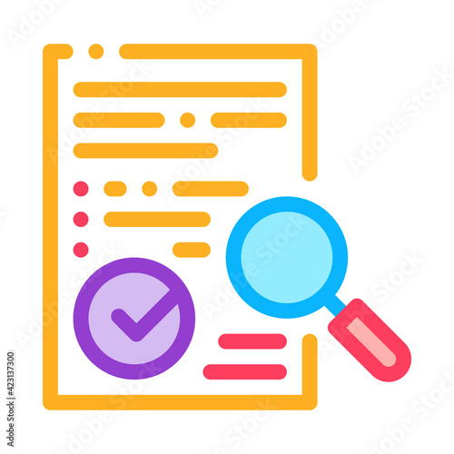 researching and approve license color icon vector illustration
