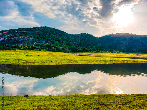 landscape with lake and mountains