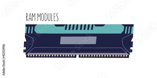 Computer memory module or RAM stick isolated on white background. Electronic ...