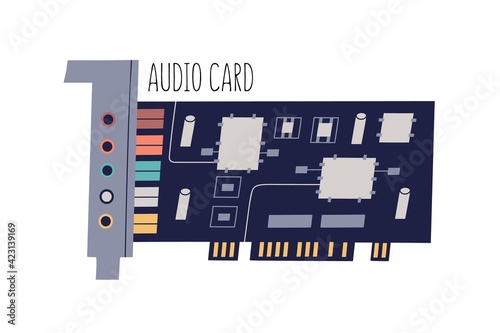 Audio or sound card for personal computer or laptop. Internal PC component wi...