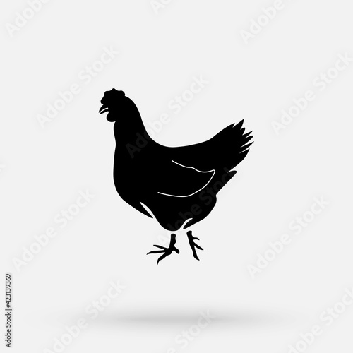 Chicken vintage logo, retro print, butcher meat shop poster, chicken silhouette. Logo template for meat business, meat shop. Isolated black silhouette chicken, white background. Vector Illustration.