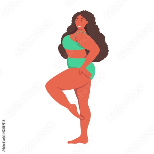 Curvy woman. Plus size girl. The concept of body positivity, self-love. Love your body. Flat cartoon vector illustration.
