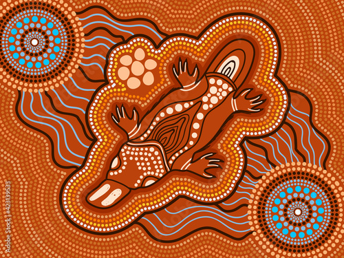 Aboriginal art background with platypus