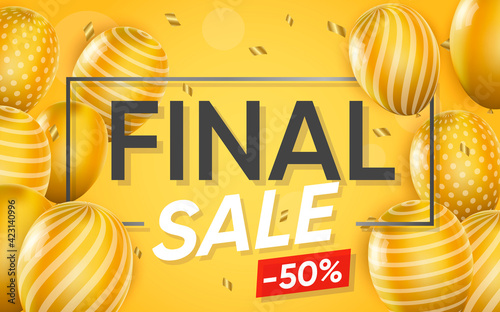 3d poster of Final Sale to 50 percent off in realistic design. Promotional flyer template with discount price for shop website background with balloons. Vector illustration of advertising web banner