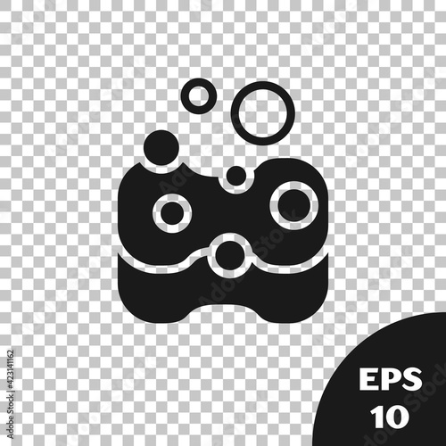 Black Sponge icon isolated on transparent background. Wisp of bast for washing dishes. Cleaning service concept. Vector