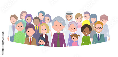 flat type Purple clothes grandma_standing-front