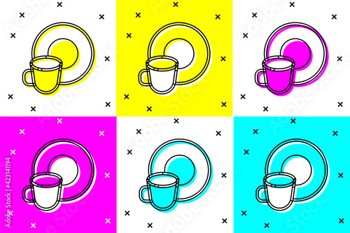 Set Washing dishes icon isolated on color background. Cleaning dishes icon. Dishwasher sign. Clean tableware sign. Vector