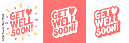  Get well soon. Vector lettering cards set.