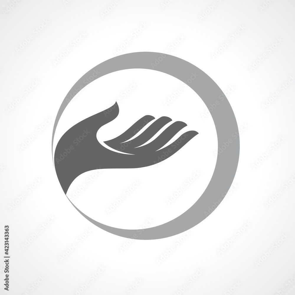 Open hand inside a circle. Vector sign service, help and volunteering. Black and white to be colored Open hand inside a circle. Vector sign service, help and volunteering. Black and white to be colored