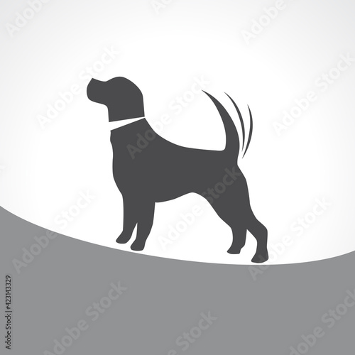 Vector sign happy dog. Dog wagging its tail at its master. Black and white to be colored