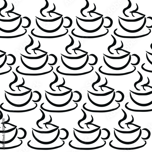 background with cups of hot drink from which steam comes