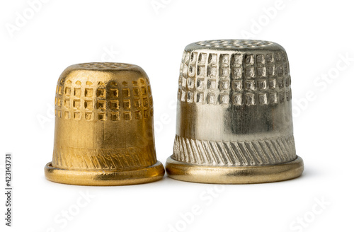 Metal sewing thimble isolated on white
